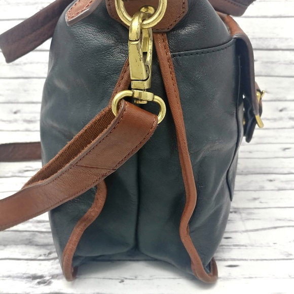 FOSSIL-Black & Brown Pebbled Leather Messenger Bag - Picture 4 of 7